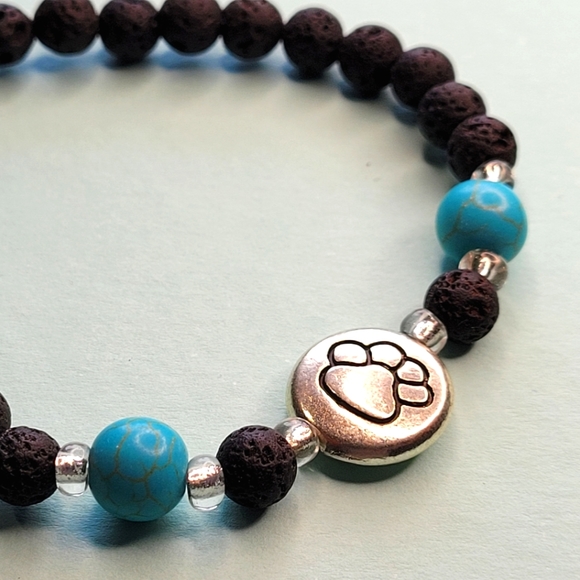 Jewelry - 🖤3/$50 Silver Plated Paw Print Agate Stone Lava Bead Handmade Bracelet